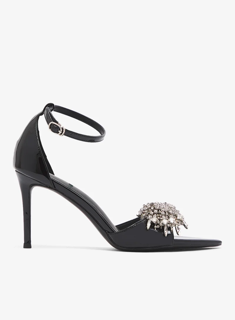 ELLA Silver Embellished Mid Heel Sandal